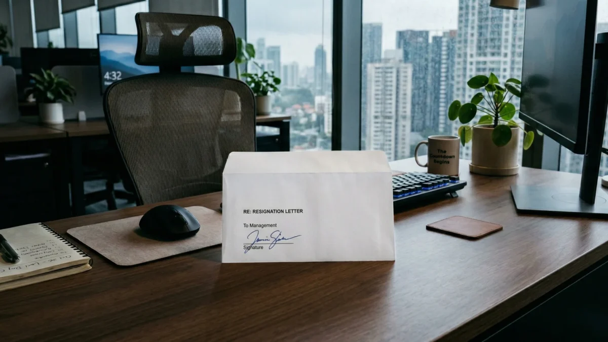 Resignation letter on the table